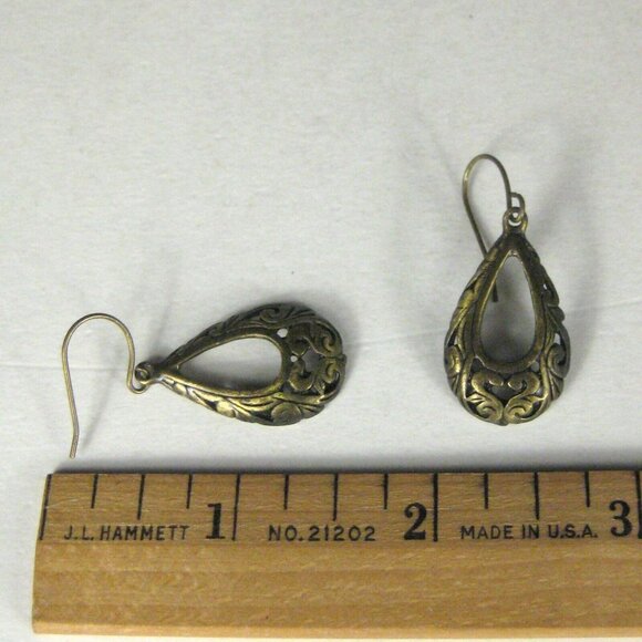 Women's Earrings 1.5 Inch Brasstone Fashion Teardrop Filigree Bohemian Retro - Picture 4 of 4